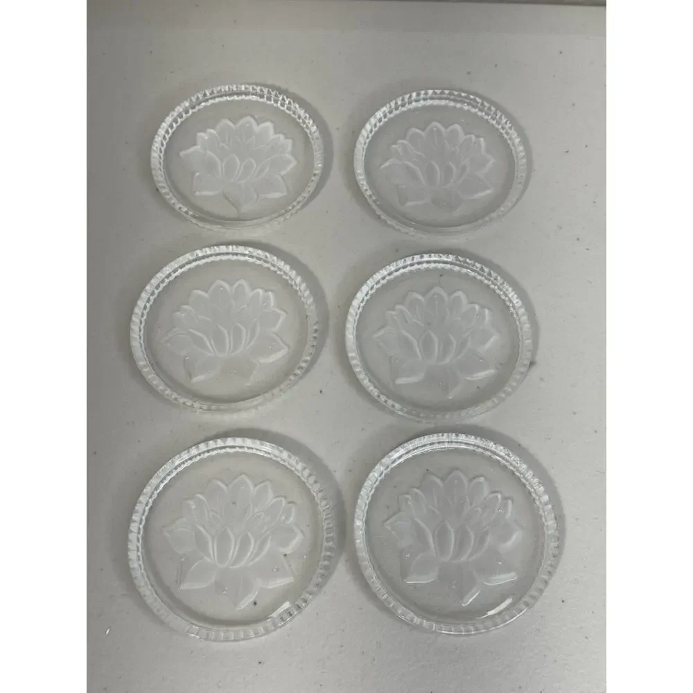6 Genuine LEAD CRYSTAL COASTERS Floral WEST GERMANY 3 1/4 Diameter New Old Stock